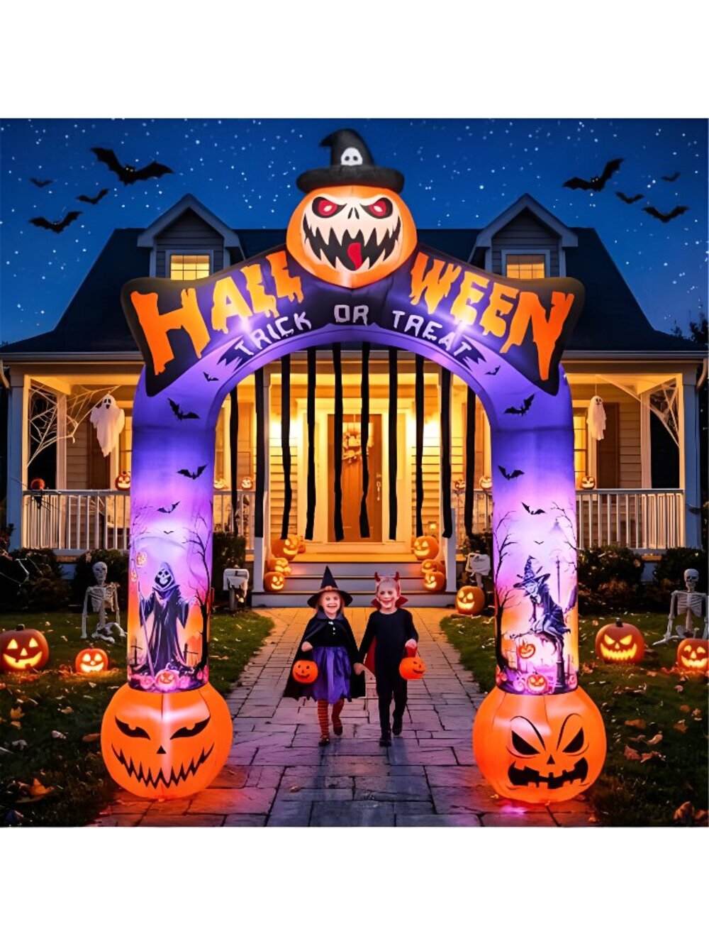 10 FT Halloween Inflatable Archway, Built-in LED Lights, Blow Up Outdoor Yard
